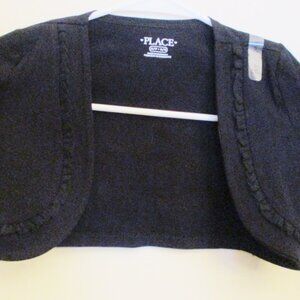 NWT! The Children's Place Girls Shrug Sweater, Black Ruffled Net, Size S 5-6